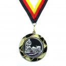 Medaille  Hundeschlitten Rennen D=70mm in 3D, inkl.  22mm Band, Goldfarbig